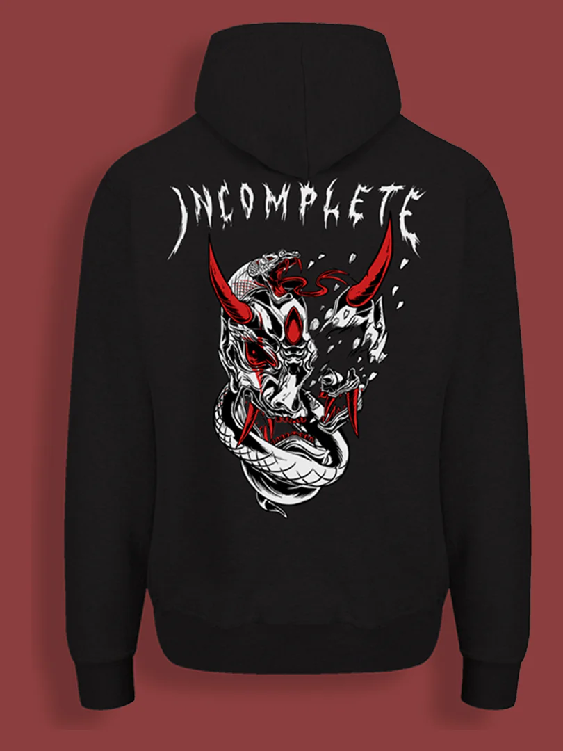 Incompletegl Unisex Oni Mask - Hoodie - Black - 300 GSM (Size S, M, L, XL, XXL) - Image 5