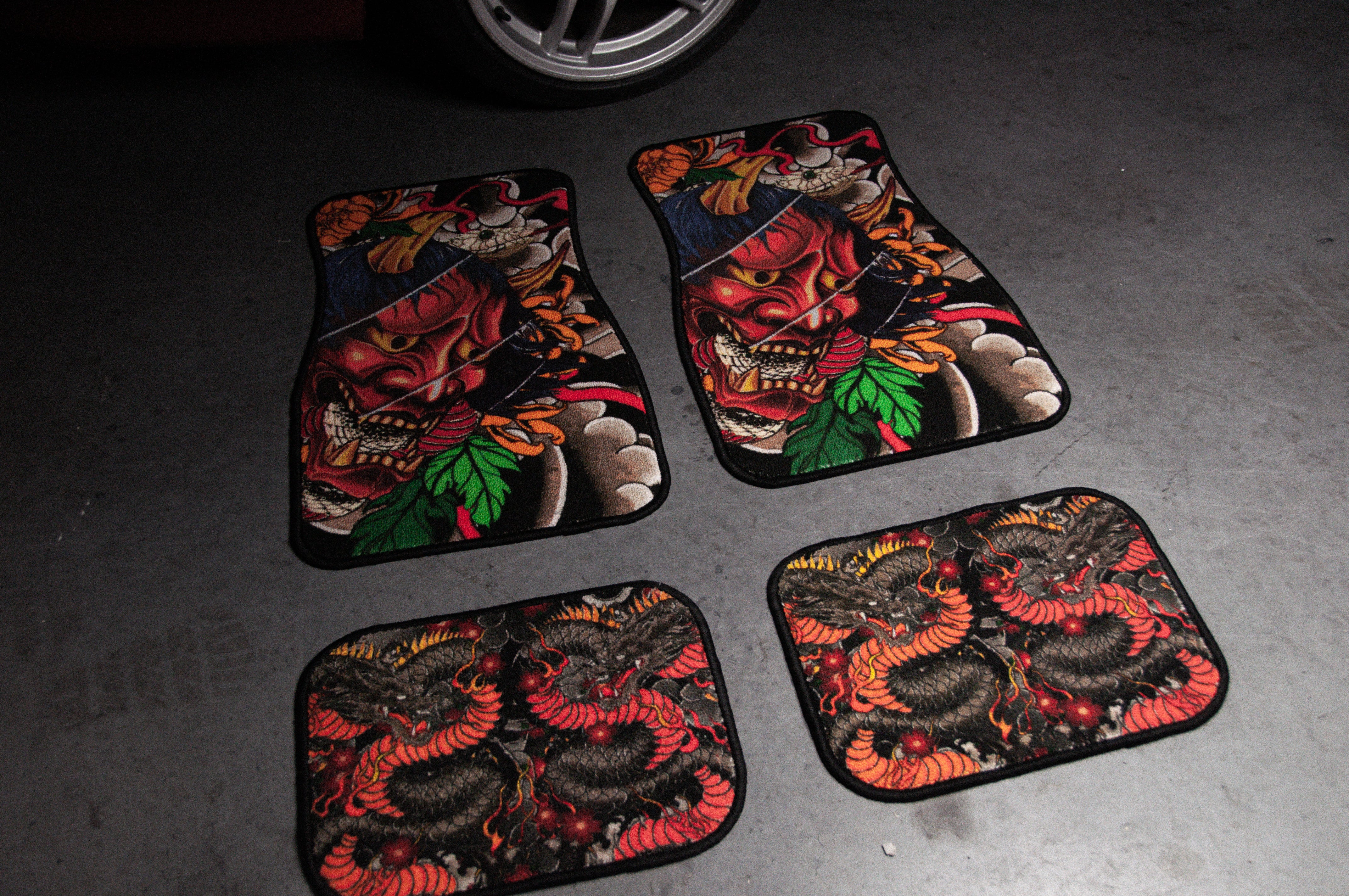 Oni Mask x Snake: Japanese Tattoo Style | Floor Mats (Pair)