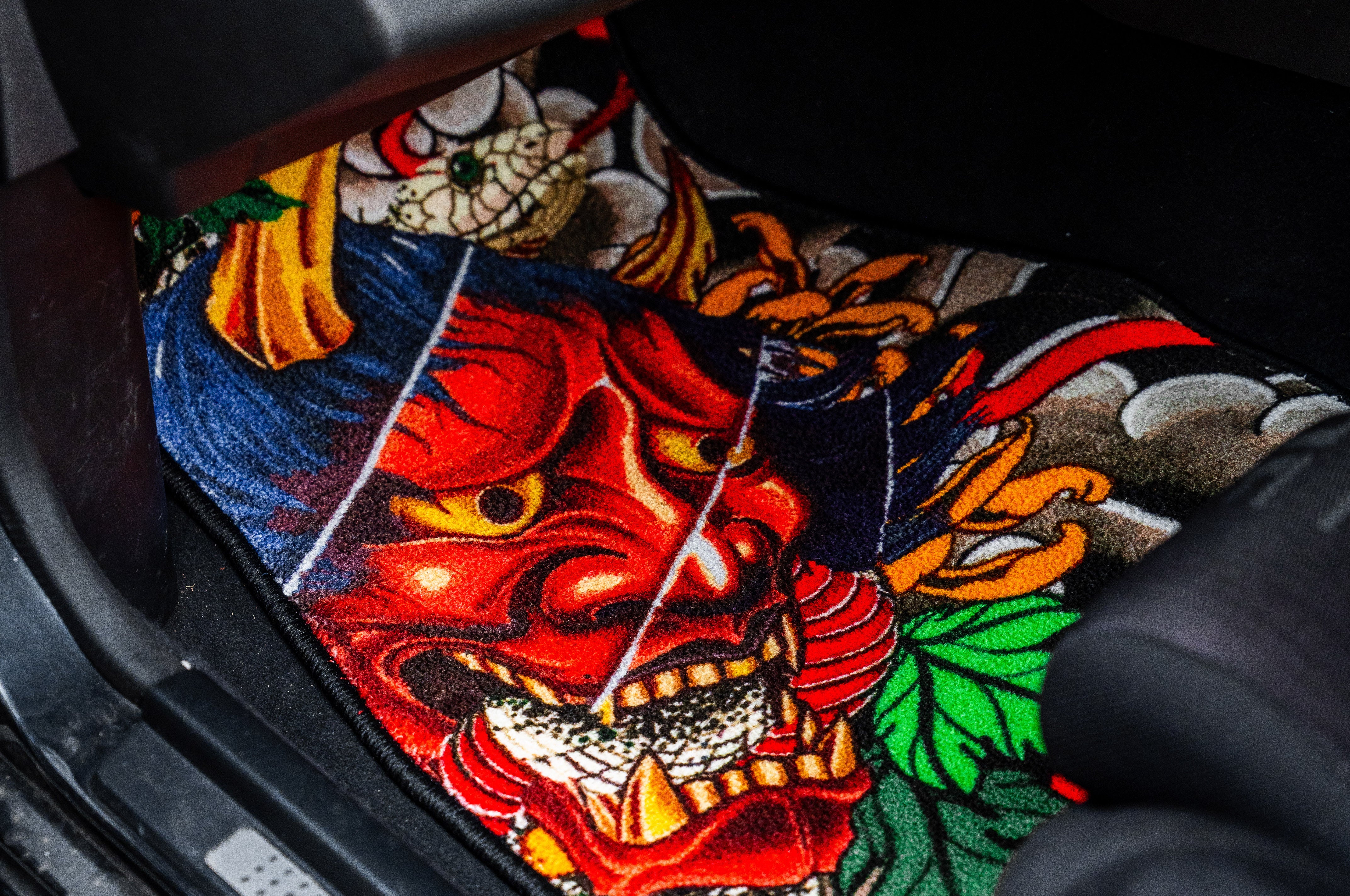 Oni Mask x Snake: Japanese Tattoo Style | Floor Mats (Pair) - Image 3