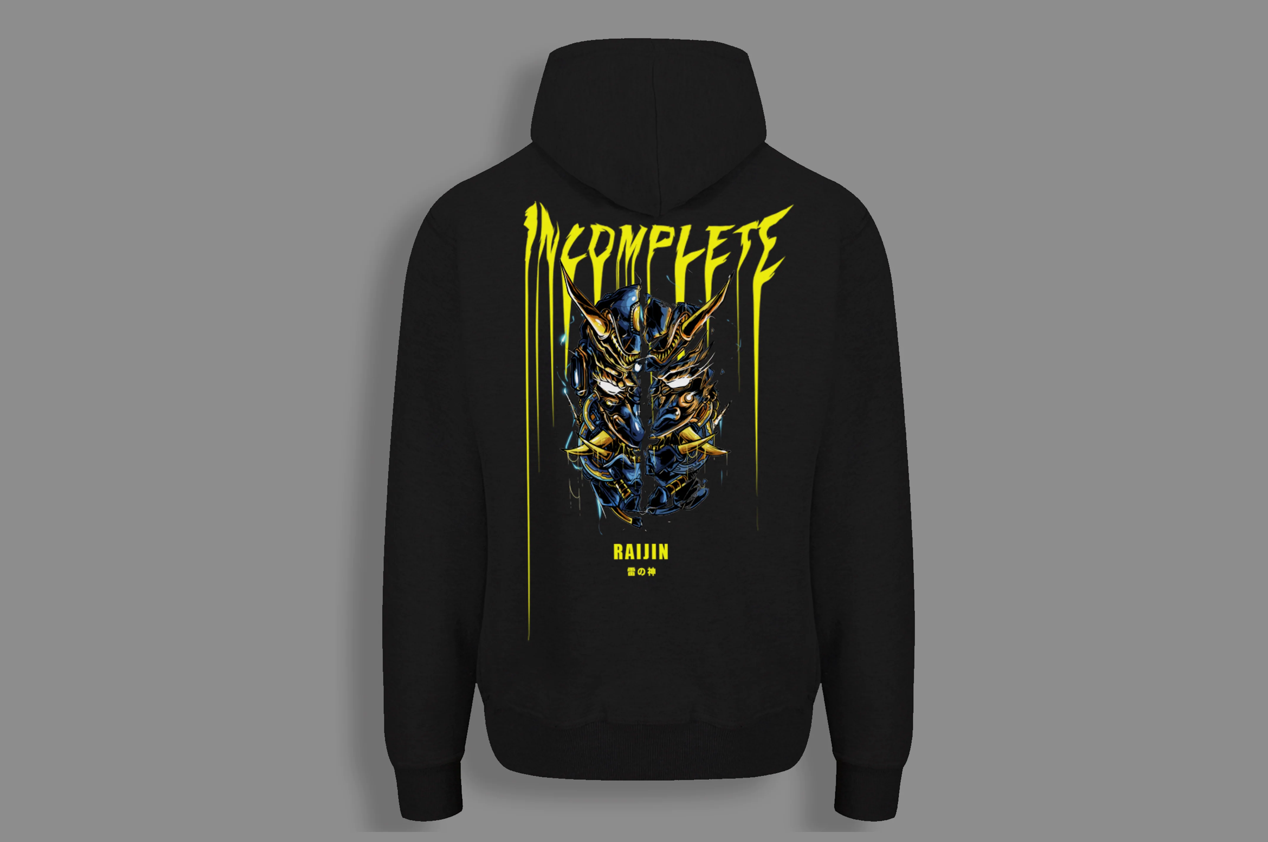 Incompletegl Unisex Raijin x Mecha - Hoodie - Black - 300 GSM (Size S, M, L, XL, XXL) - Image 4