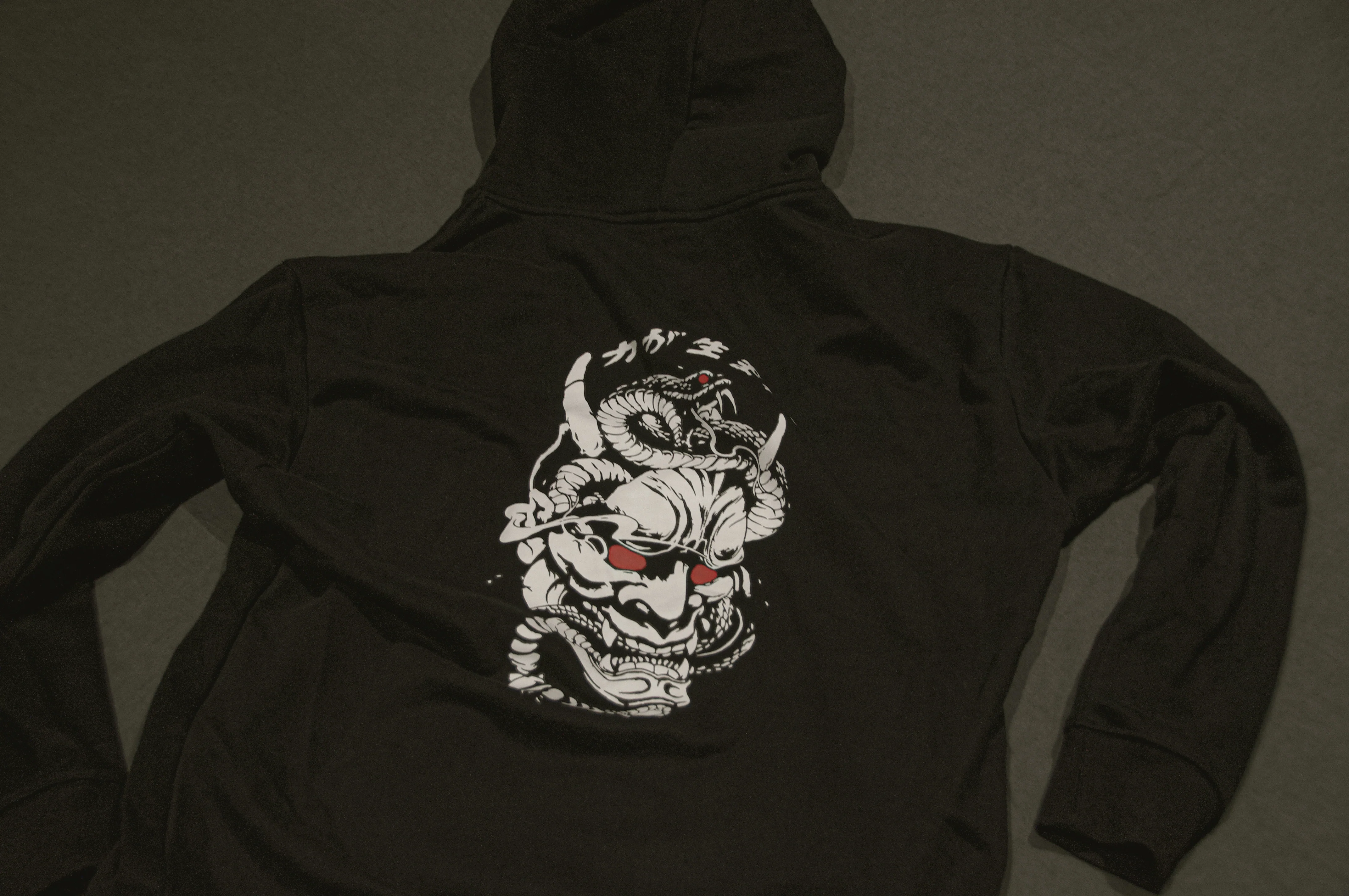 Incompletegl Unisex Snake x Oni Mask - Oversized Hoodie - Black - 360 GSM (Size S, M, L, XL, XXL) - Image 3
