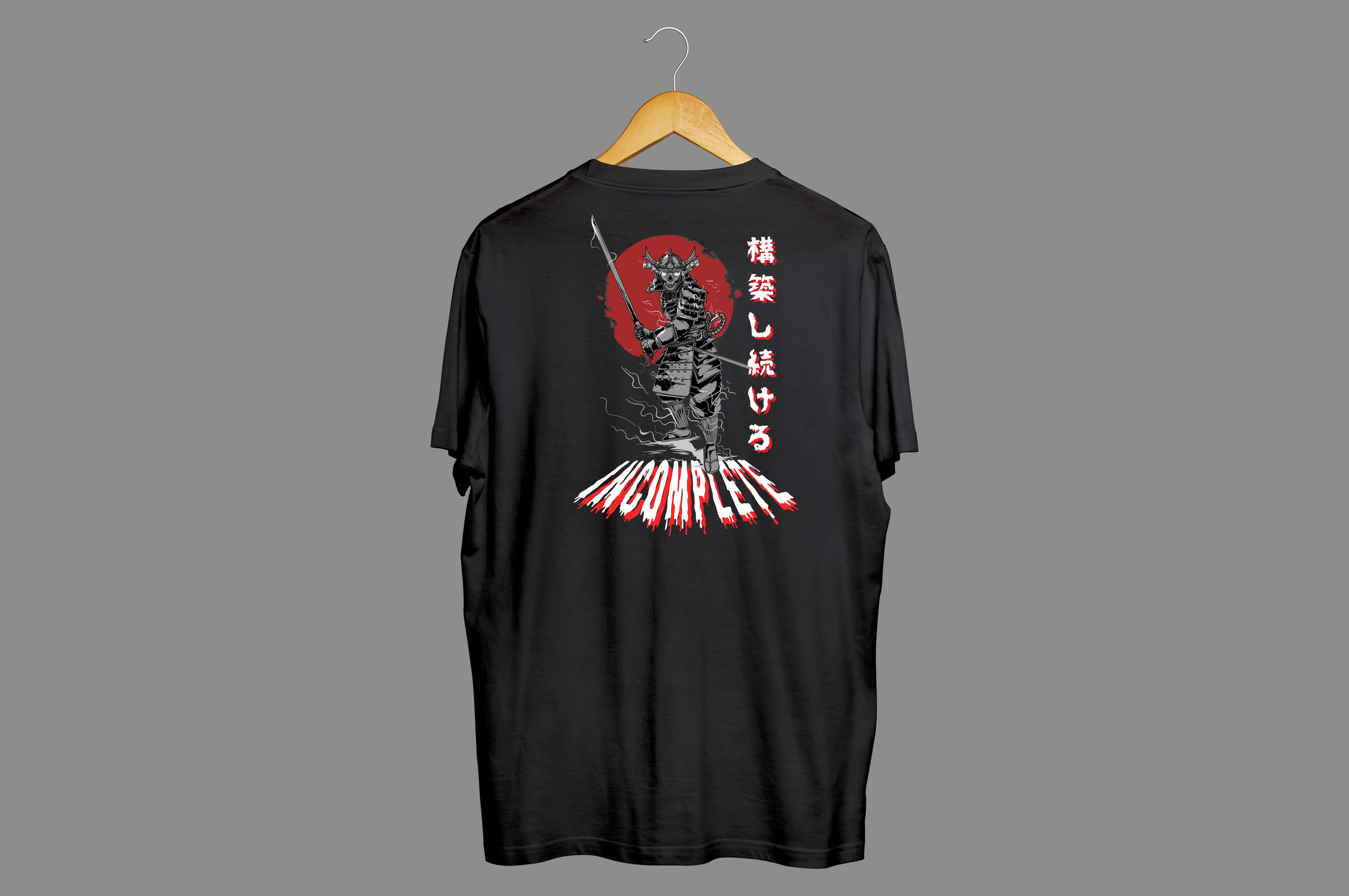Incompletegl Unisex Undead Samurai "Blood Spilled" - T-Shirt - Black - 180 GSM (Size S, M, L, XL, XXL) - Image 5